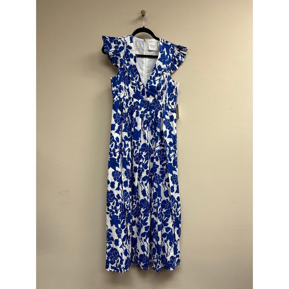 HYACINTH HOUSE Blue Floral Ruffle Sleeve Robinson Dress Size L NWT - Picture 4 of 6